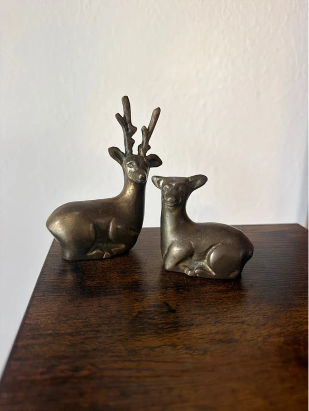 Vintage Bronze Deer Figurine Set – 2 Piece